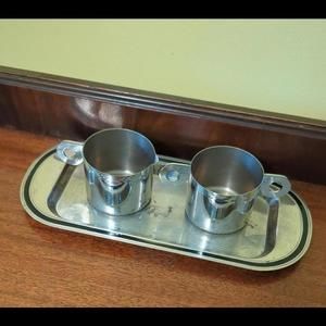 Vintage Three Piece Stainless Steel Cream & Sugar Tray Set / Coffee Bar